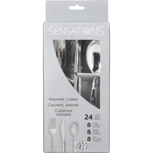 SENSATIONS Assorted Plastic Cutlery - Hammered Metallic Silver, 24 count-092352988990-LR-354388-1-LR eShop