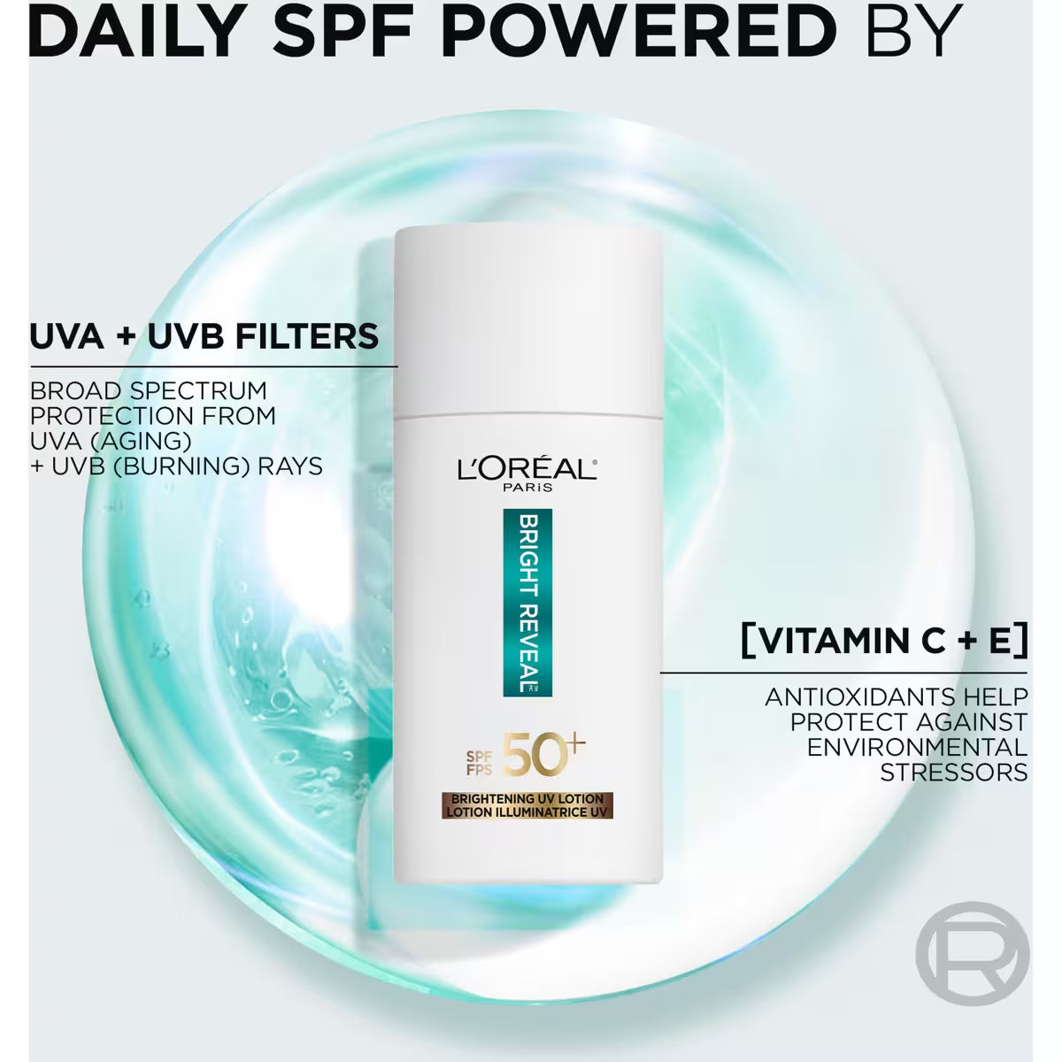 L'ORÉAL PARIS Bright Reveal Broad Spectrum SPF 50 Daily UV Lotion, 1.7 fl oz