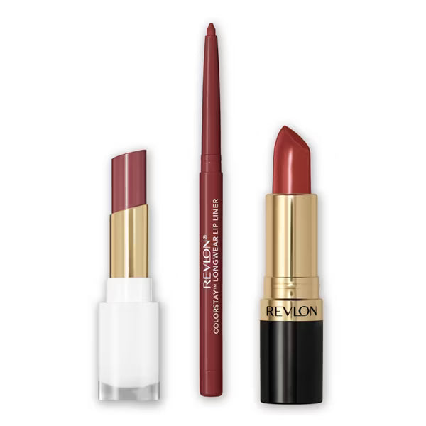 REVLON Liner, Lipstick & Balm Lip Kit - Rum Raisin Gift Set, 3 count
