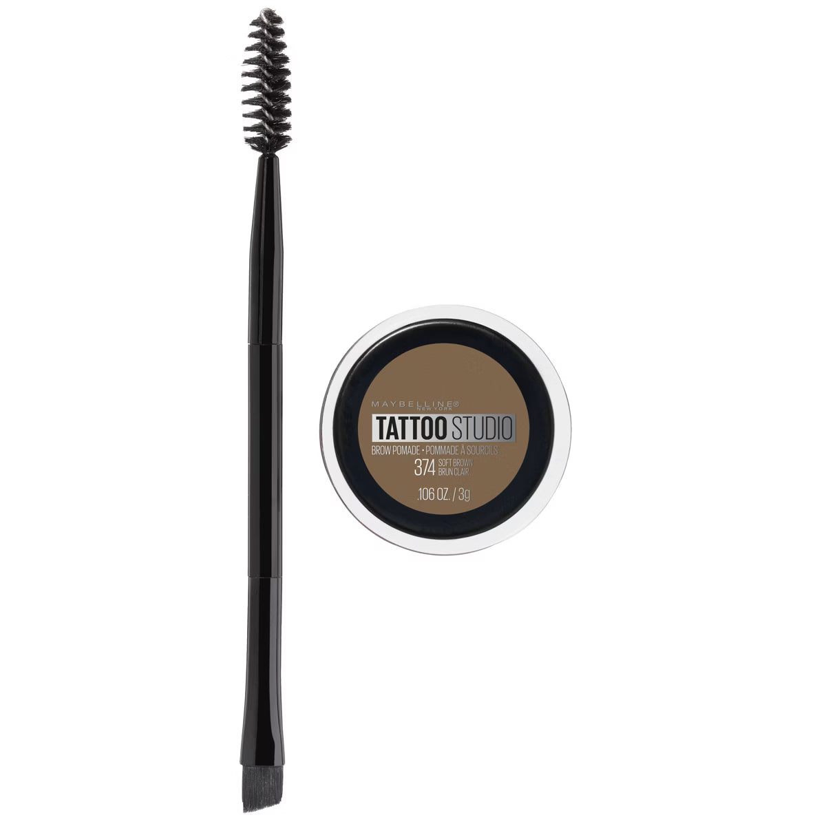 MAYBELLINE New York Tattoo Studio Brow Pomade Long Lasting, Buildable Eyebrow Makeup, Soft Brown, 0.106 oz
