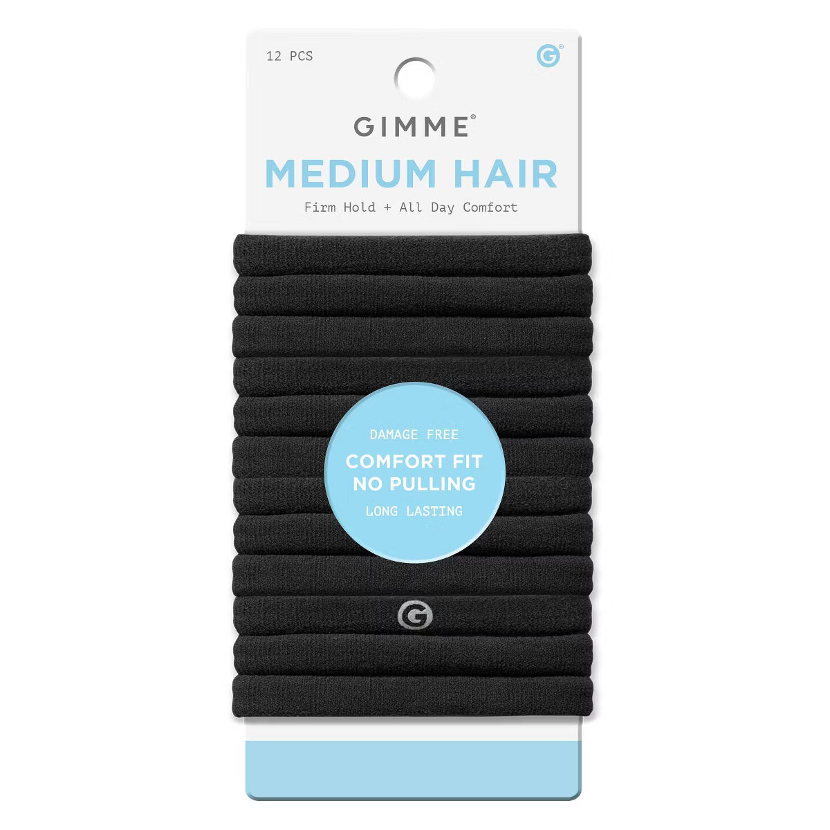 GIMME Medium Hair Firm Hold + All Day Comfort Hair Bands - Black, 12 count