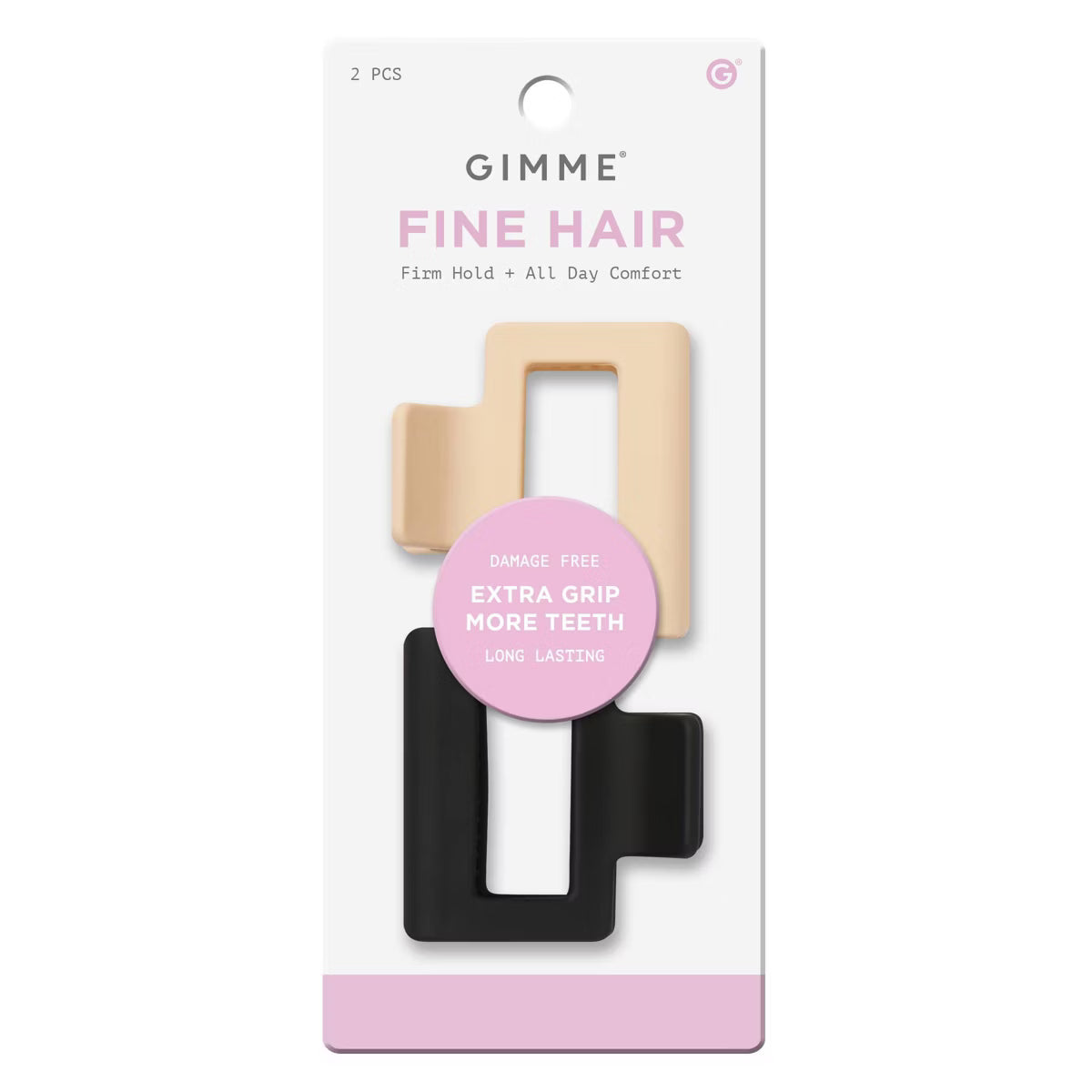 GIMME Fine Hair Square Extra Grip Claw Clip - Tan and Black, 2 count