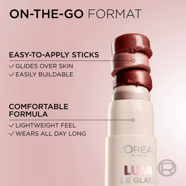 L'ORÉAL PARIS Lumi Le Glass Highlighter Stick, 640 Glowy Sparking Rose, 0.17 oz