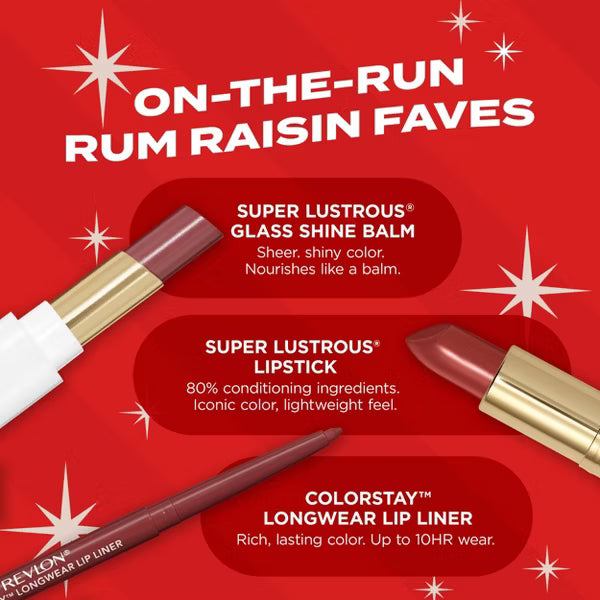 REVLON Liner, Lipstick & Balm Lip Kit - Rum Raisin Gift Set, 3 count