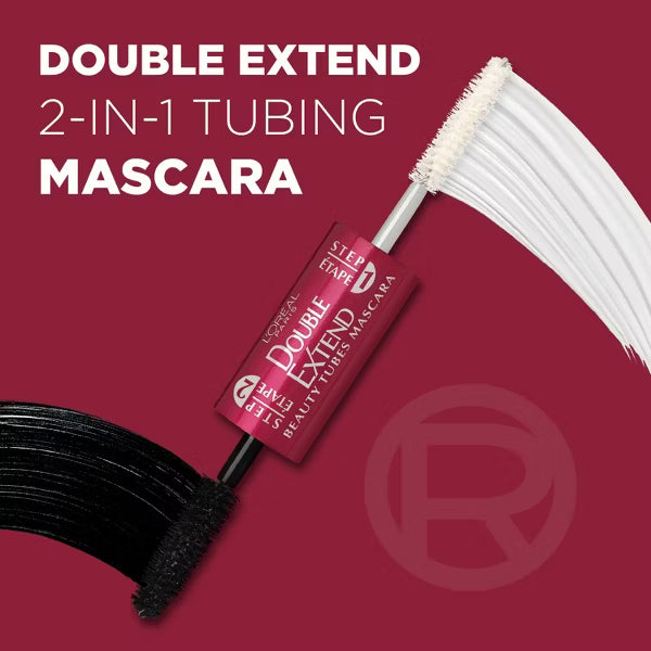L'ORÉAL PARIS Double Extend Beauty Tubes Lengthening Mascara and Basecoat, 570 Black, 0.33 fl oz