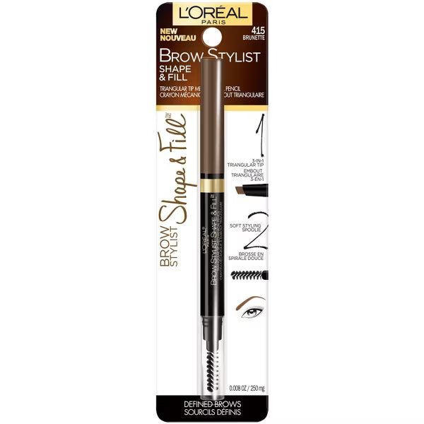 L'ORÉAL PARIS Brow Stylist Shape & Fill Mechanical Eye Brow Makeup Pencil, 415 Brunette, 0.008 oz.