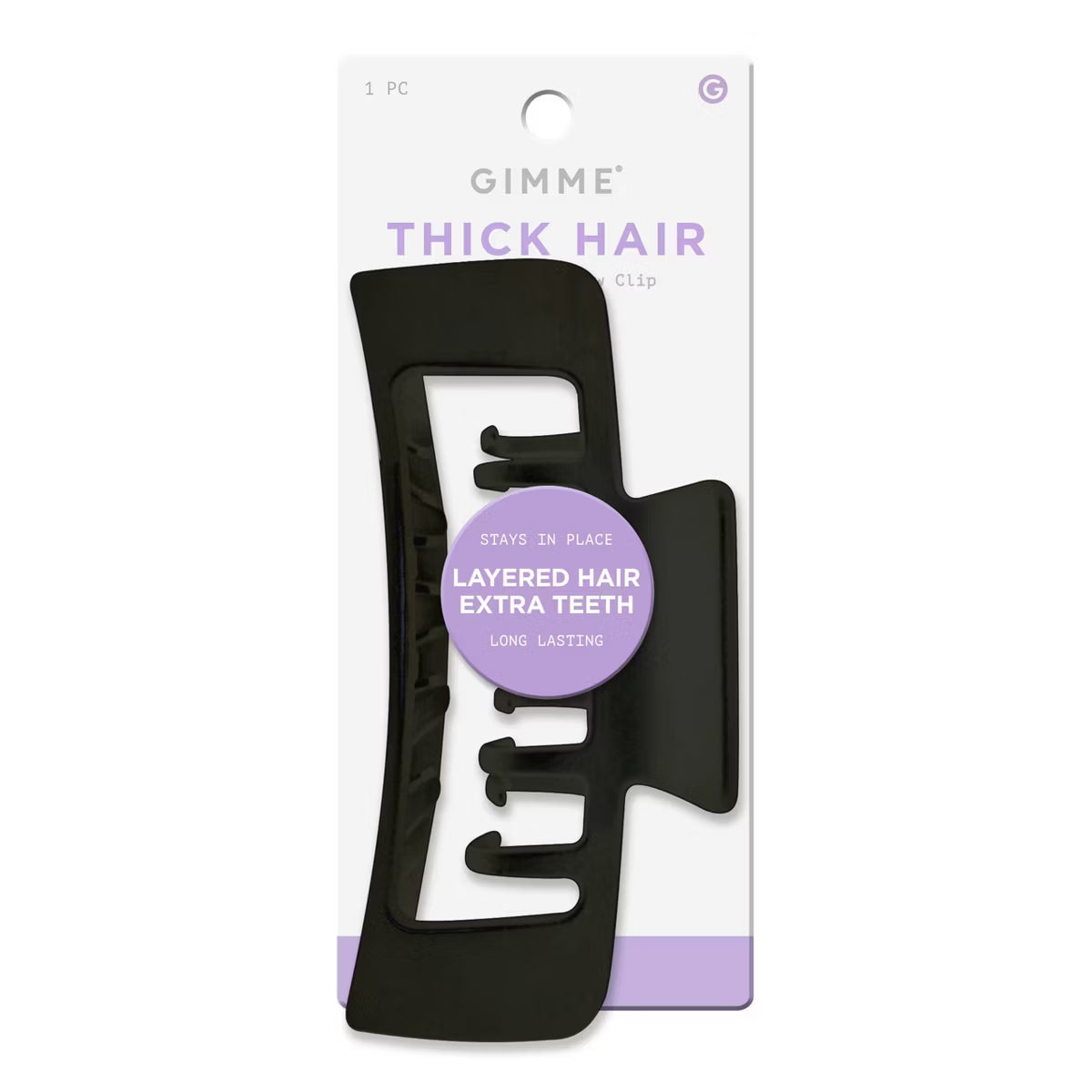 GIMME Thick Hair Extra Large Rectangle Double Teeth Claw Clip - Black, 1 count
