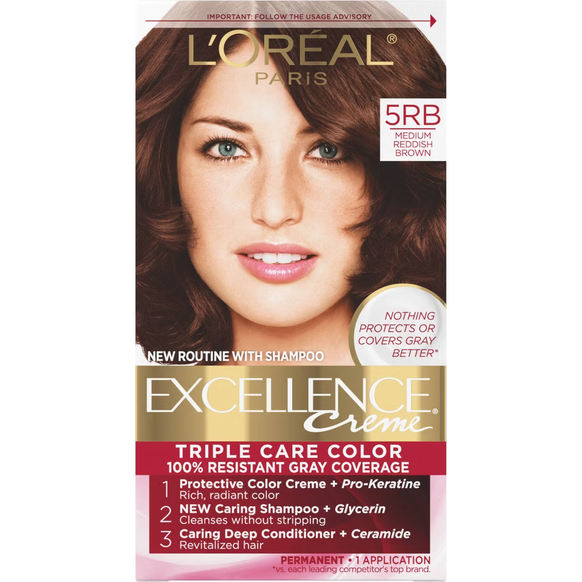 L'ORÉAL PARIS Excellence Triple Protection Permanent Hair Color, 5RB Medium Reddish Brown, 6.3 fl. oz.