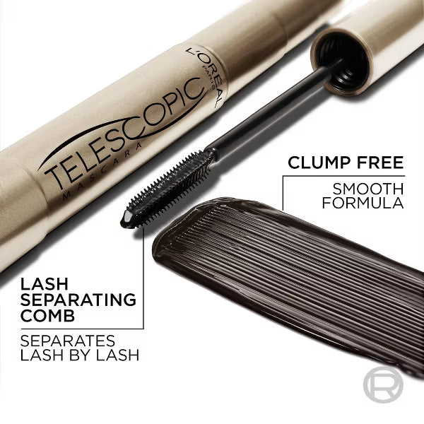 L'ORÉAL PARIS Telescopic Original Washable Lengthening Mascara, 910 Blackest Black, 0.24 fl. oz.