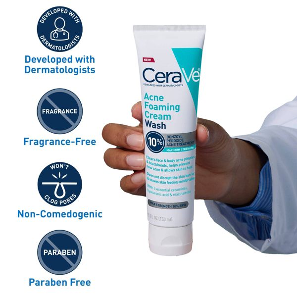 CeraVe Acne Control Foaming Face Cleanser - 10% Benzoyl Peroxide, 5 oz