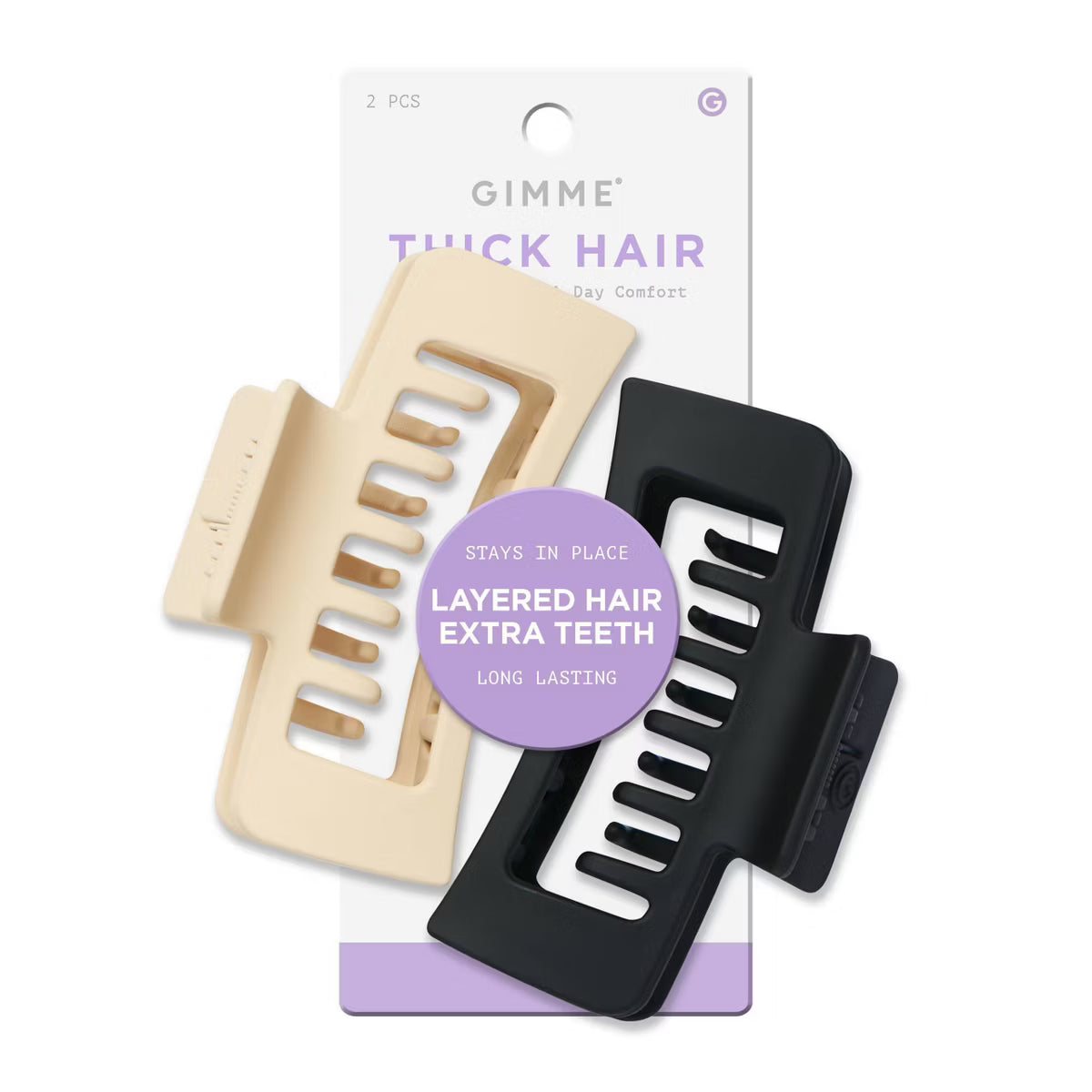 GIMME Thick Hair Extra Teeth Claw Clips - Tan and Black, 2 count