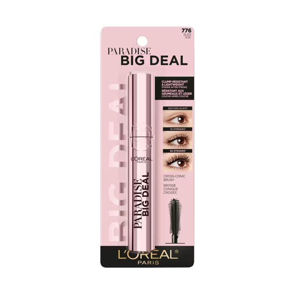 L'ORÉAL PARIS Paradise Big Deal Volumizing and Lengthening Mascara, 776 Washable Black, 0.33 fl oz