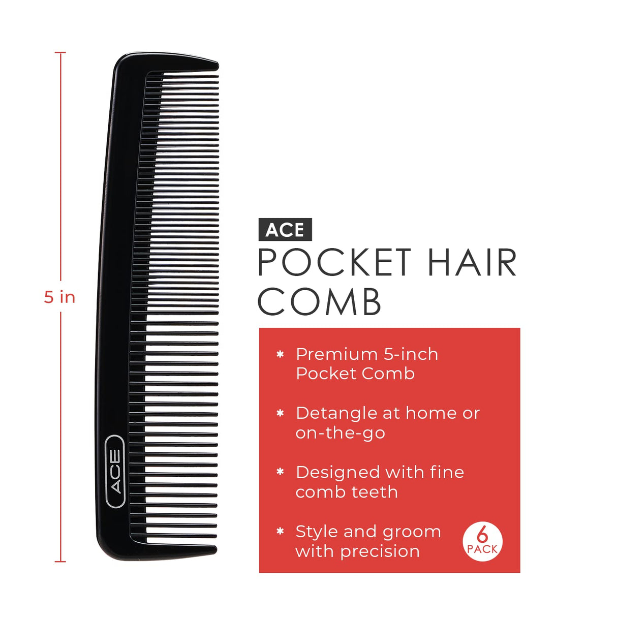 ACE 5" Classic Pocket Comb - Black-013114615862-LR-72926-3-LR eShop