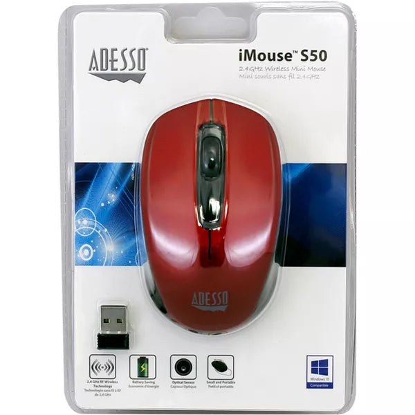 Adesso iMouse S50L Wireless Mini Mouse - Red-783750008860-LR-322134-6-LR eShop
