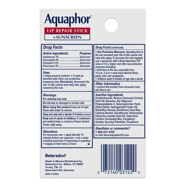 Aquaphor Lip Repair Stick + Sunscreen SPF 30, 0.17 Oz Stick-072140031220-LR-363368-2-LR eShop