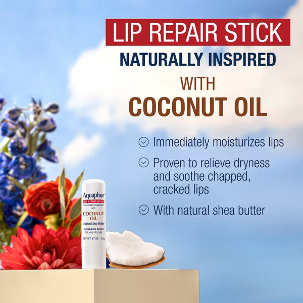 Aquaphor Naturally Inspired Lip Repair Stick with Coconut Oil, Dual Pack, .17 oz x2-072140039189-LR-363386-5-LR eShop