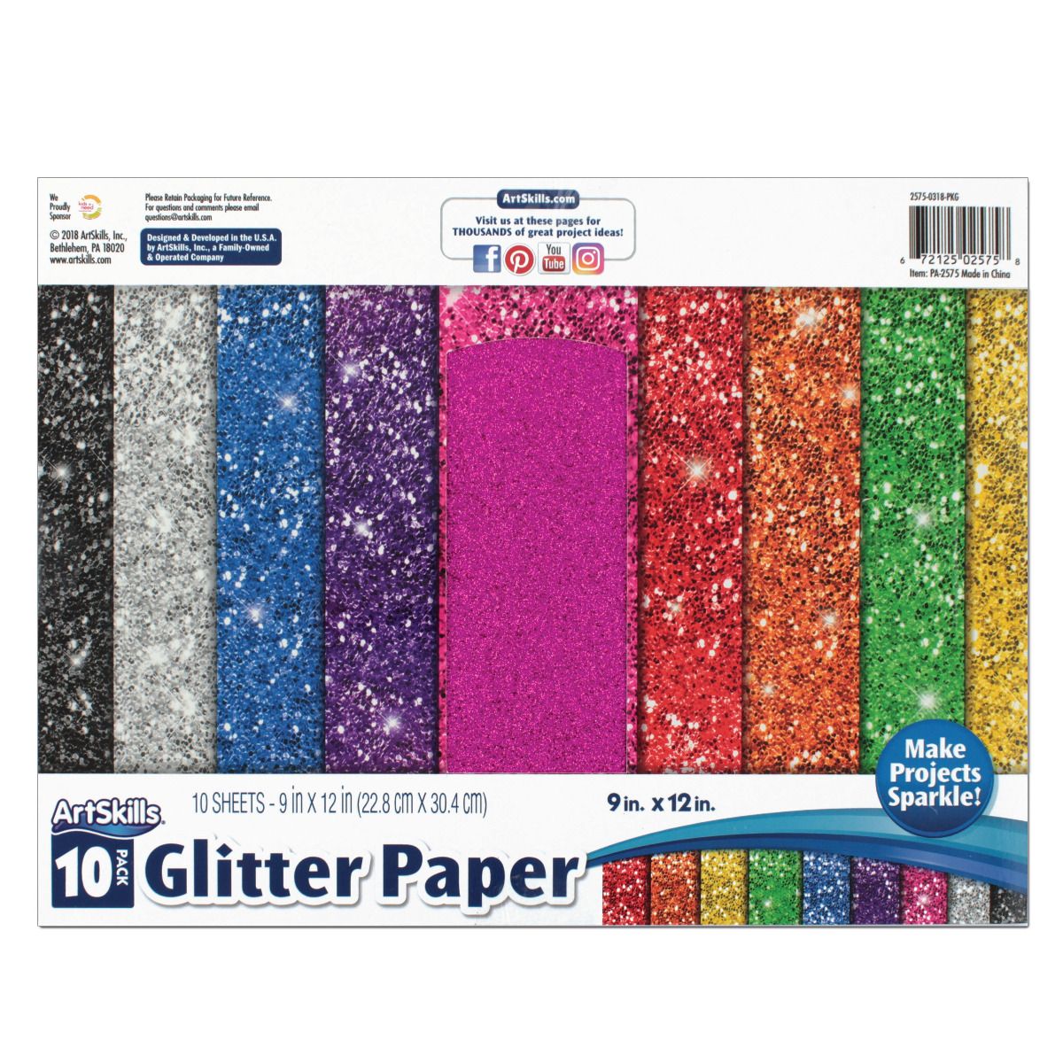 ArtSkills Classic Glitter Paper - 10 count, 9" x 12"-672125025758-LR-349755-1-LR eShop