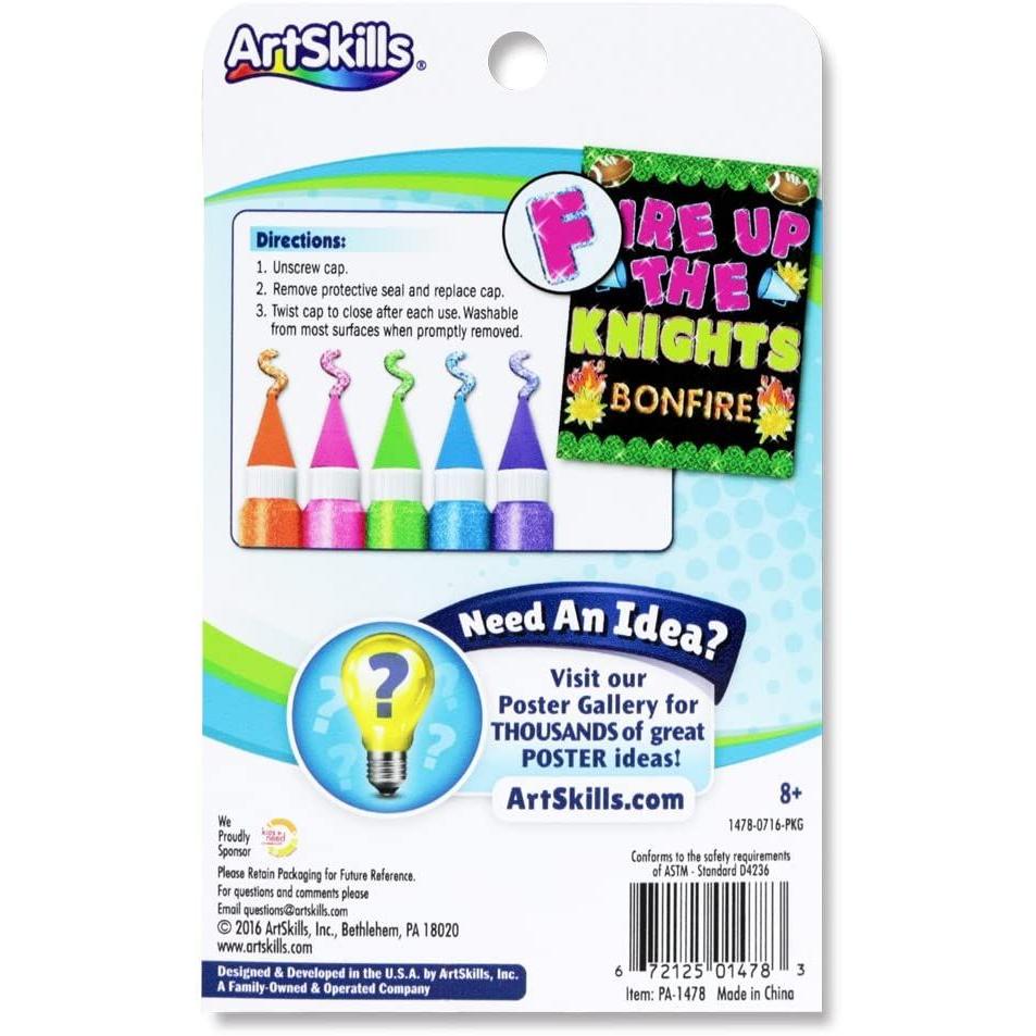 ArtSkills Puffy Neon Jumbo Rainbow Glitter Glue Pens, 5 count-672125014783-LR-349752-5-LR eShop