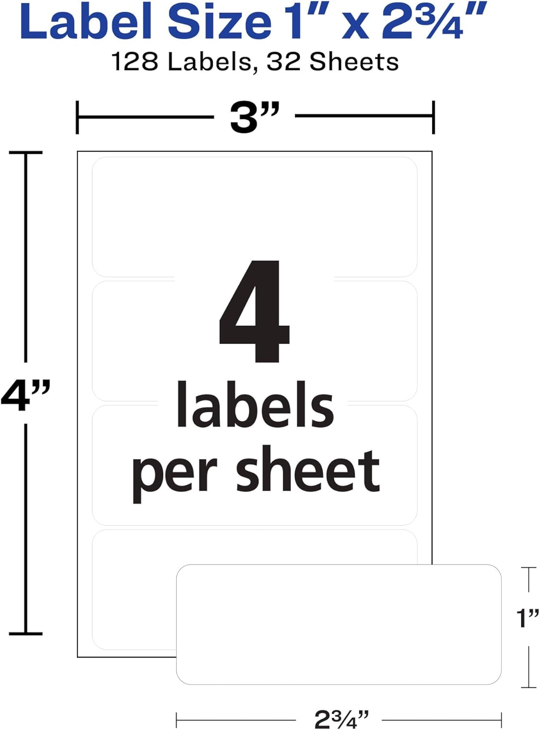 Avery All Purpose Labels, 1" x 2.75" - White, 128 count-072782061135-LR-25361-4-LR eShop