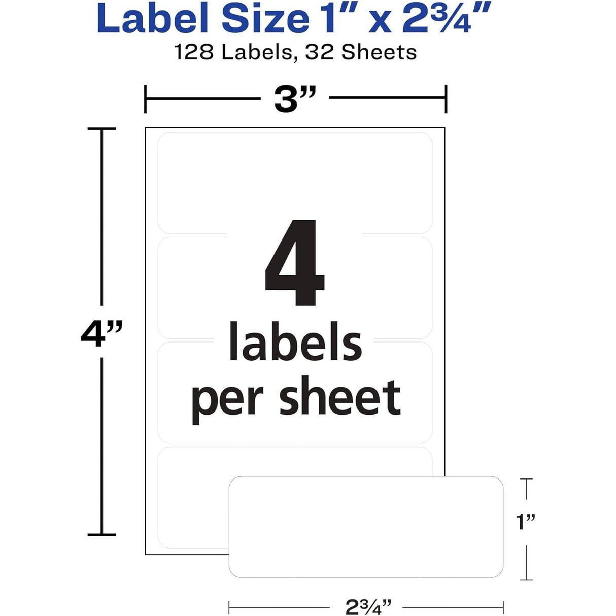 Avery All Purpose Labels, 1" x 2.75" - White, 128 count-072782061135-LR-25361-4-LR eShop