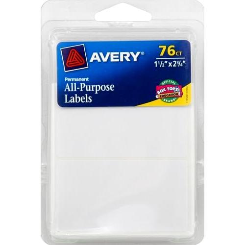 Avery All Purpose Labels, 1.5" x 2.75" - White, 76 count-072782061173-LR-25379-4-LR eShop