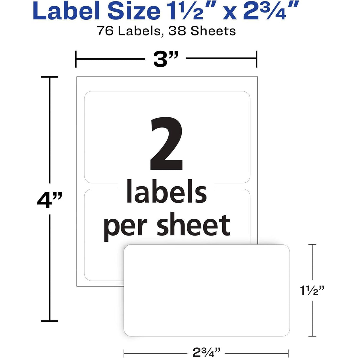 Avery All Purpose Labels, 1.5" x 2.75" - White, 76 count-072782061173-LR-25379-5-LR eShop