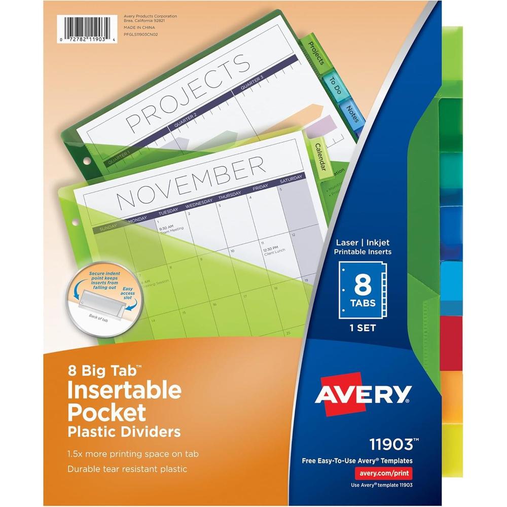 Avery Big Tab Insertable Dividers - Assorted, 8 count-072782119034-LR-324207-1-LR eShop