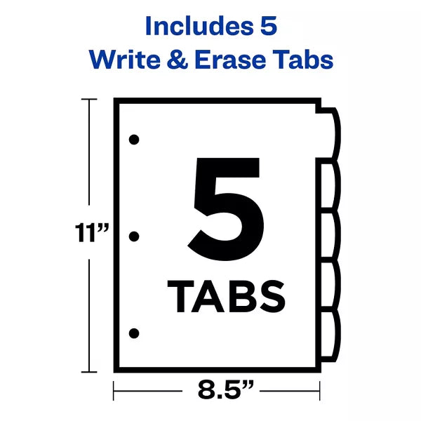 Avery Big Tab Write & Erase Plastic Dividers - Assorted, 5 count-072782161293-LR-324209-3-LR eShop