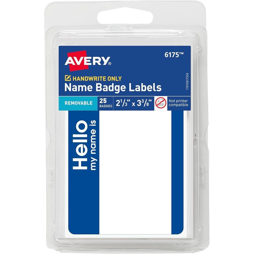 Avery Self-Adhesive Name Badge Labels - Blue and White, 25 count-072782061753-LR-104229-1-LR eShop