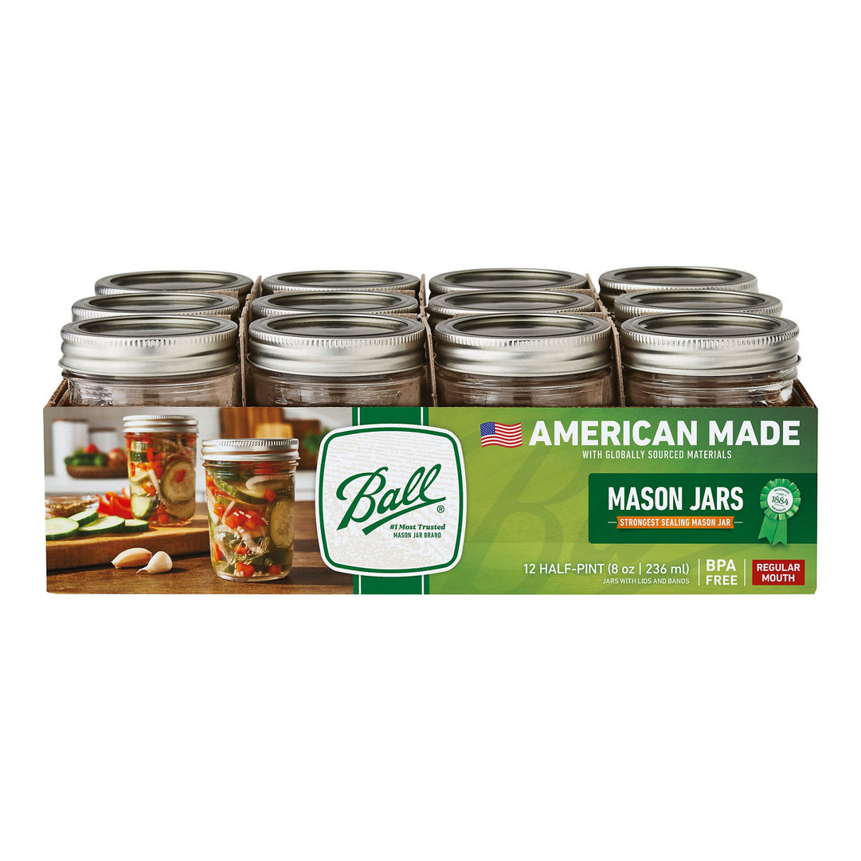 Ball Glass Mason Jars with Lids and Bands, Regular Mouth, Half Pint 8 oz, 12 Ct-014400600005-LR-362626-1-LR eShop