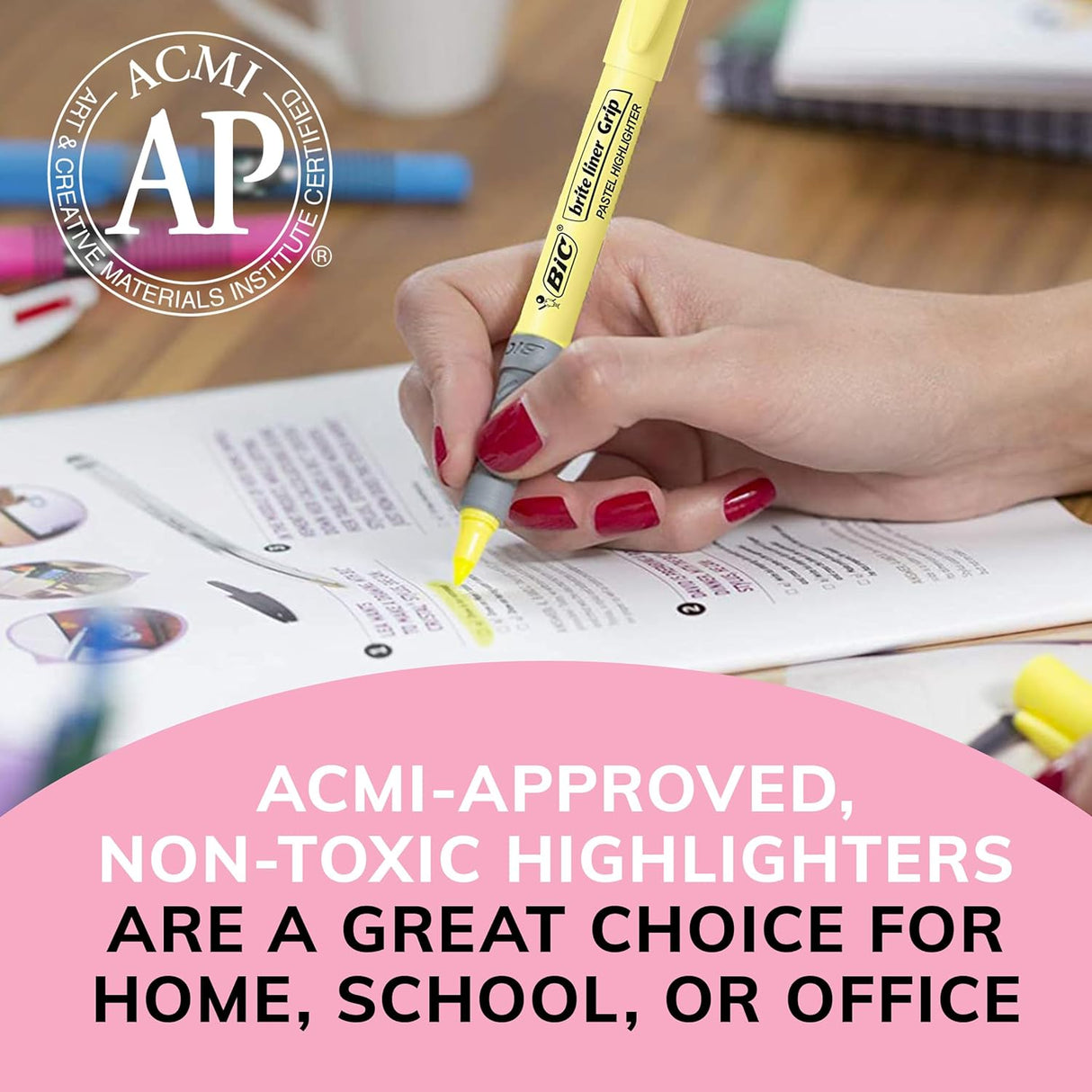 BiC Brite Liner Grip Pocket Highlighter - Assorted Pastels, 6 count-070330364110-LR-336912-6-LR eShop