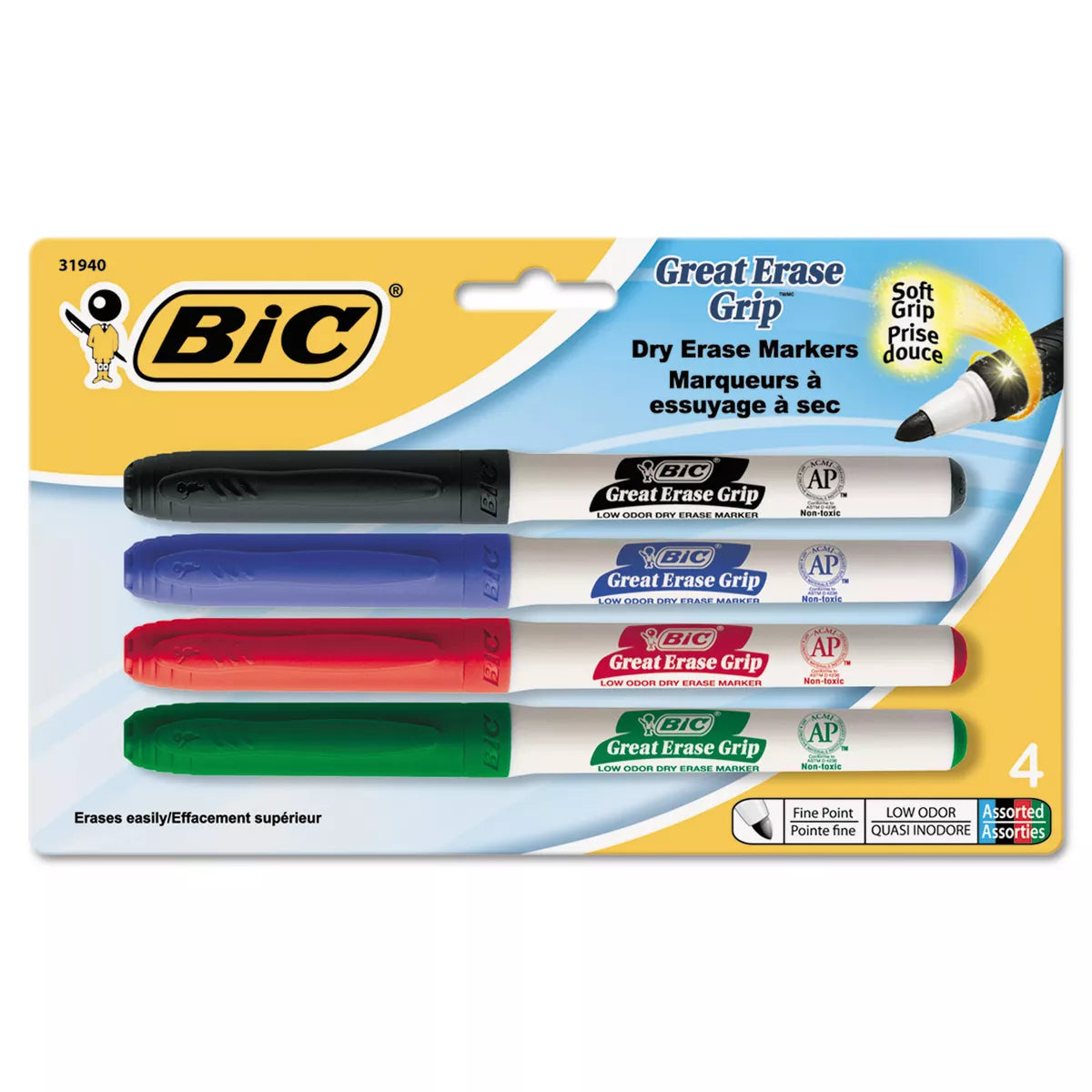 BiC Great Erase Grip Fine Point Dry Erase Marker - Assorted, 4 count-070330319400-LR-336908-1-LR eShop