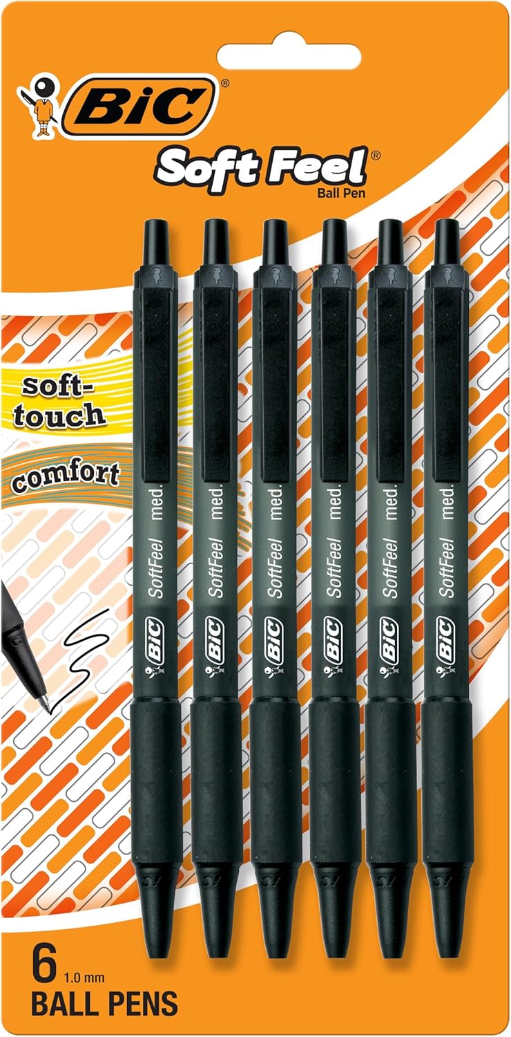 BiC Soft Feel Retractable Ballpoint Pens - Black, 6 count-070330388581-LR-358625-1-LR eShop