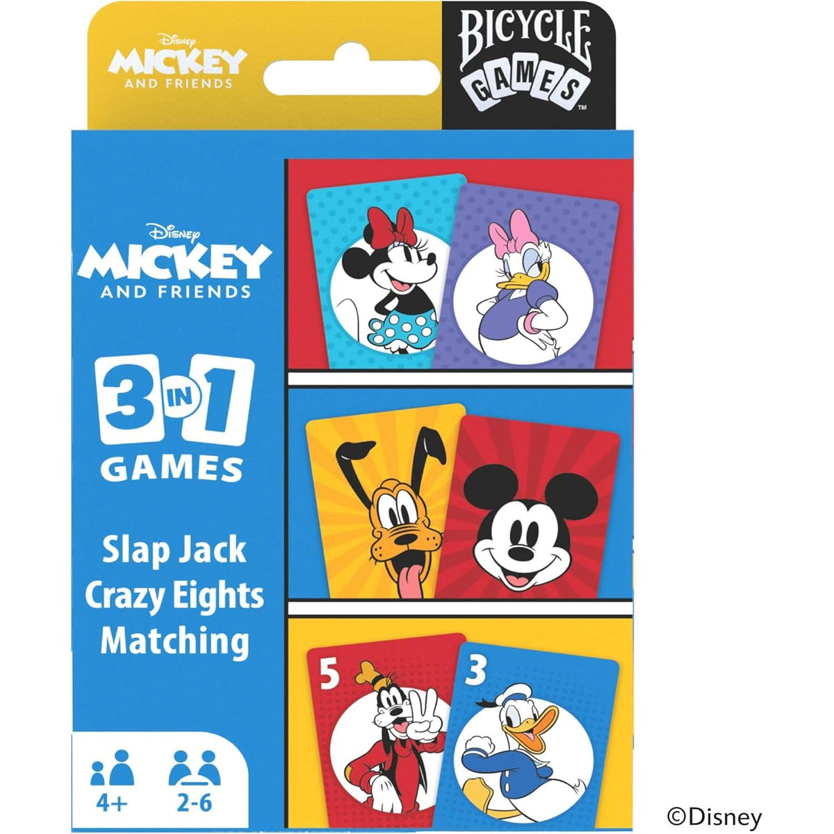 Bicycle Disney Mickey and Friends 3-in-1 Card Games - Matching, Crazy Eights & Slap Jack-073854099421-LR-362603-1-LR eShop