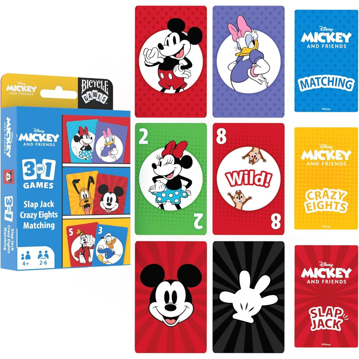 Bicycle Disney Mickey and Friends 3-in-1 Card Games - Matching, Crazy Eights & Slap Jack-073854099421-LR-362603-2-LR eShop