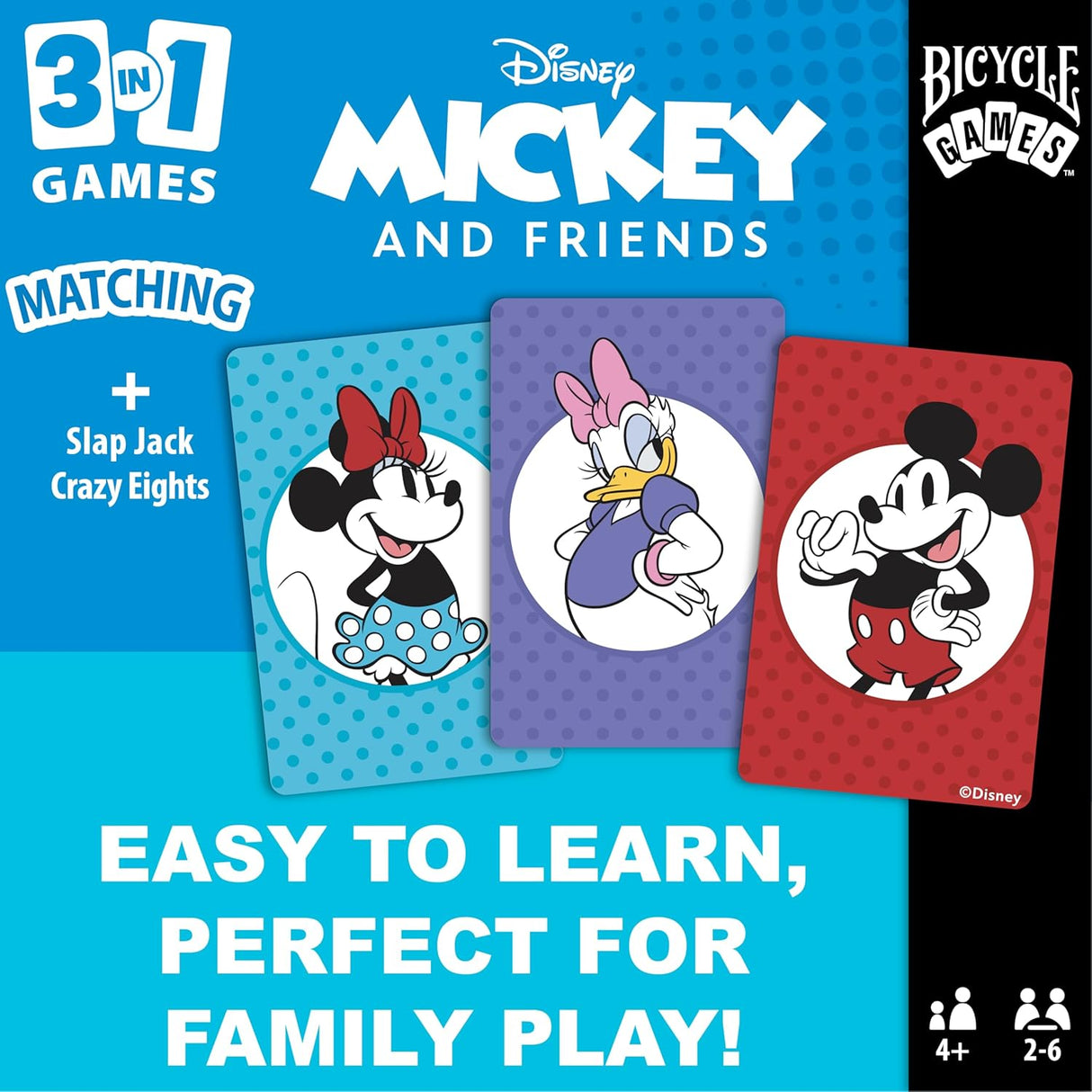 Bicycle Disney Mickey and Friends 3-in-1 Card Games - Matching, Crazy Eights & Slap Jack-073854099421-LR-362603-8-LR eShop