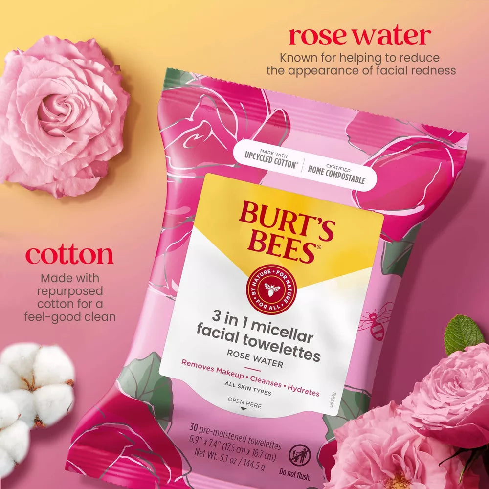 Burt's Bees Facial Cleansing Makeup Removing Towelettes - Rose, 2 count-792850662940-LR-362277-5-LR eShop