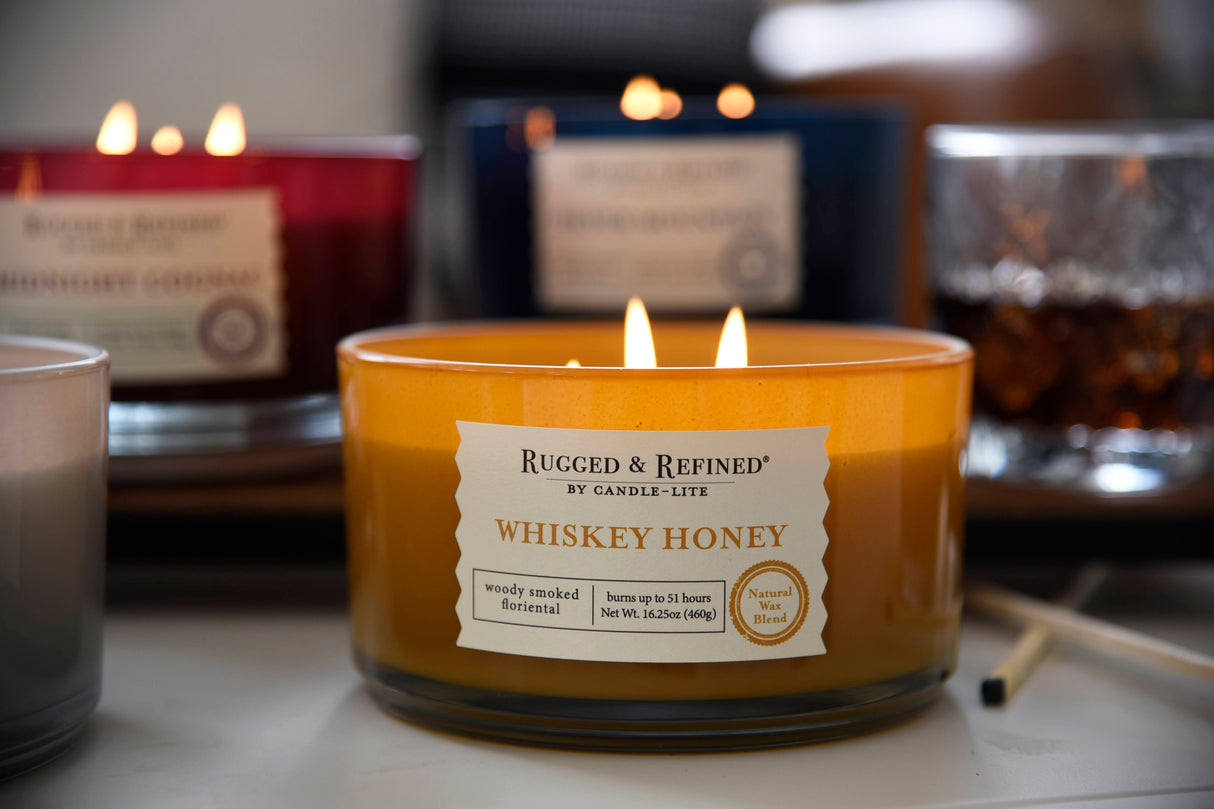 CANDLE-LITE Rugged and Refined Collection 3 Wick Jar Candle - Whiskey Honey-076001521936-LR-358579-3-LR eShop