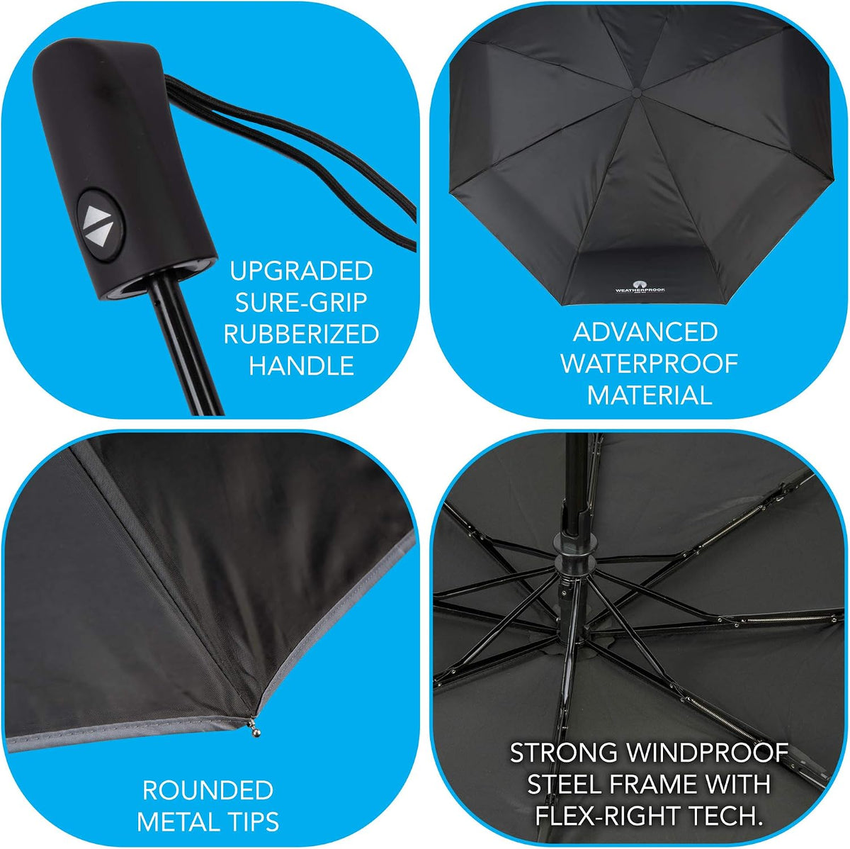 CHABY International Weatherproof Auto Open and Close Super Mini Umbrella - Black, 42"-082815978804-LR-251108-9-LR eShop