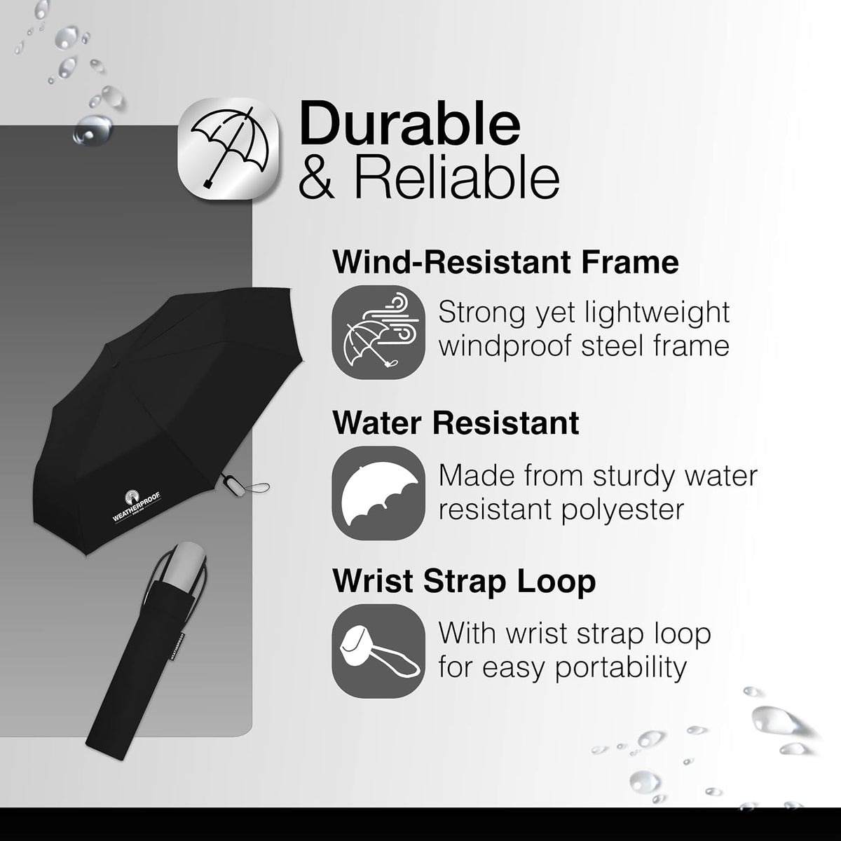 CHABY International Weatherproof Manual Super Mini Umbrella - Black, 42"-082815978132-LR-251107-4-LR eShop