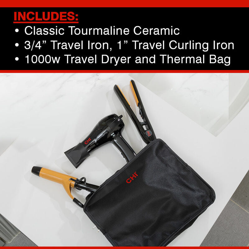CHI Tourmaline Ceramic 3-Piece Travel Set - Onyx Black-81384303114-LR-348006-4-LR eShop