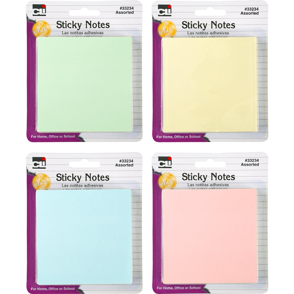 CLi Sticky Notes, 3" x 3" - Assorted Pastels, 4 pads-026487332342-LR-294480-2-LR eShop