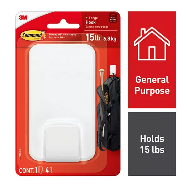 Command Extra Large Single Hook - White, 1 Hook + 4 Strips-068060463500-LR-352669-3-LR eShop