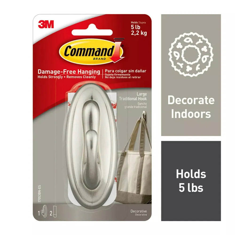 Command Large Sized Traditional Decorative Hook - Brushed Nickel-051135806449-LR-212669-1-LR eShop