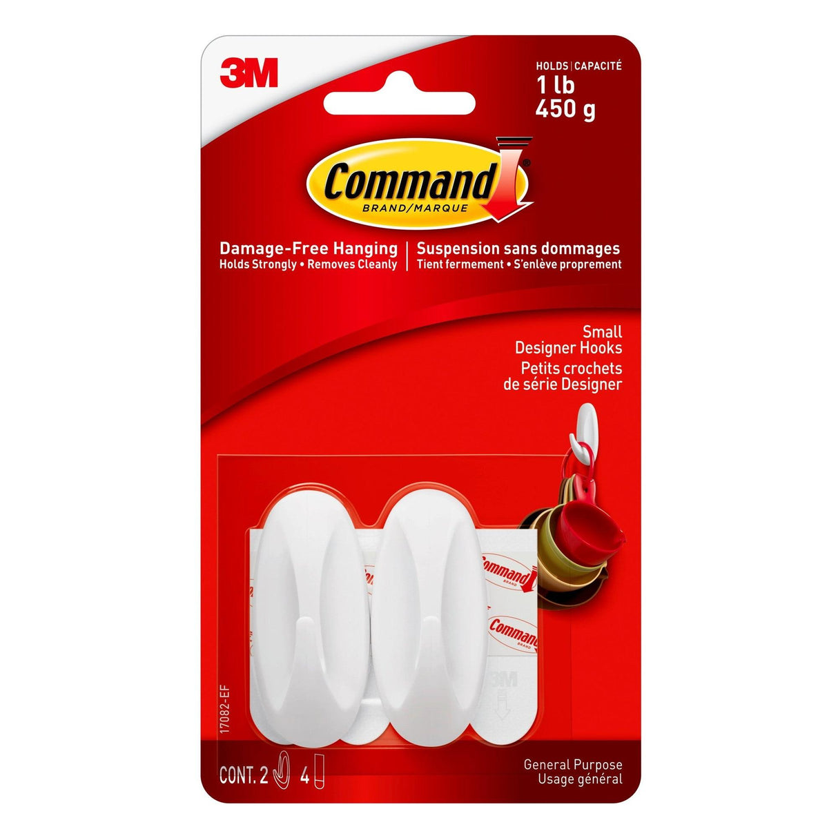 Command Small Designer Wall Hooks - White, 2 Hooks + 4 Strips-051131769090-LR-179627-1-LR eShop
