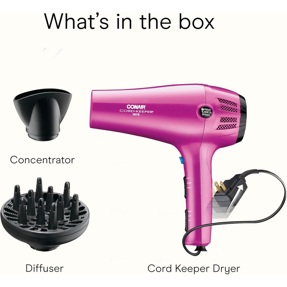 CONAIR 1875 Watt Cord Keeper Hair Dryer - Pink-074108062758-LR-177721-9-LR eShop