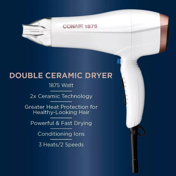 CONAIR 1875 Watt Double Ceramic Hair Dryer - White-074108392695-LR-343661-5-LR eShop