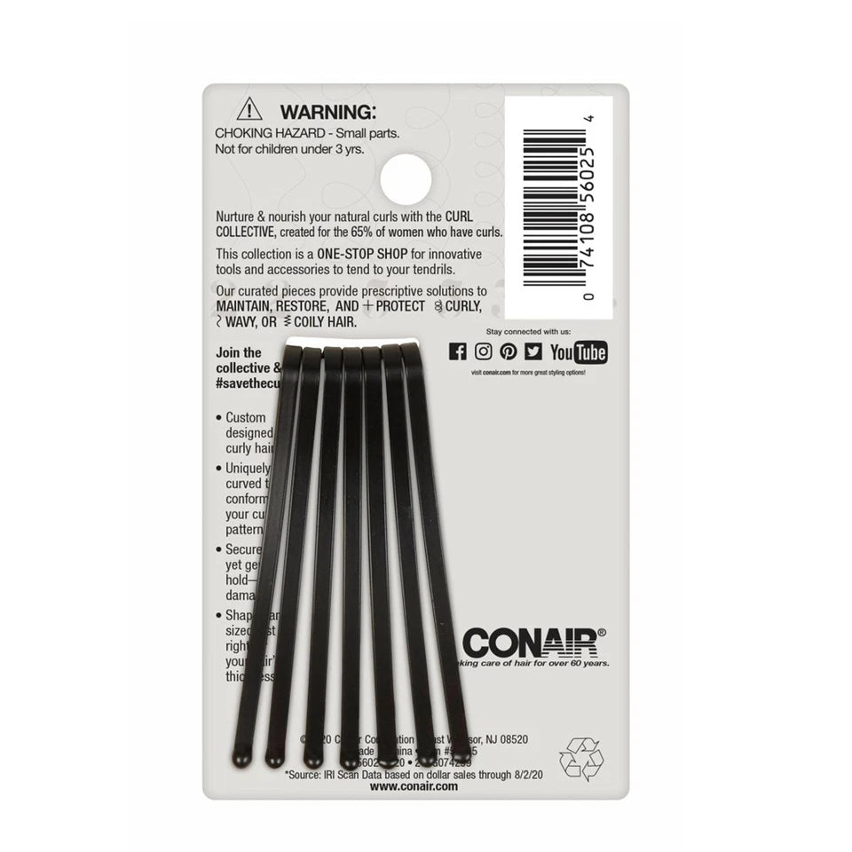 CONAIR Curl Collective Curly Hair Bobby Pins - Black, 8 count-074108560254-LR-345423-4-LR eShop