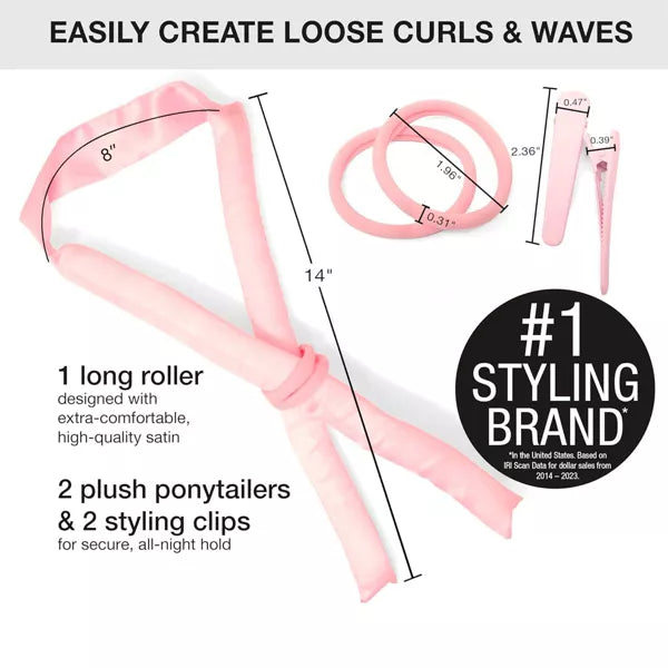 CONAIR Heatless Satin Loose Waves Roller & Accessories Set - Pink, 5 count-074108637505-LR-350285-7-LR eShop