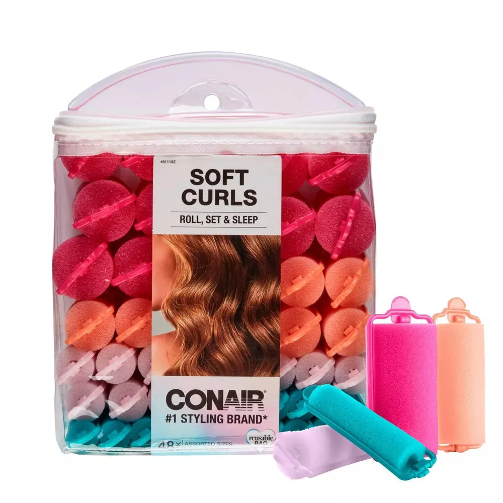 CONAIR Heatless Soft Curl Foam Rollers - Assorted Sizes & Colors, 48 count-074108611185-LR-192407-1-LR eShop